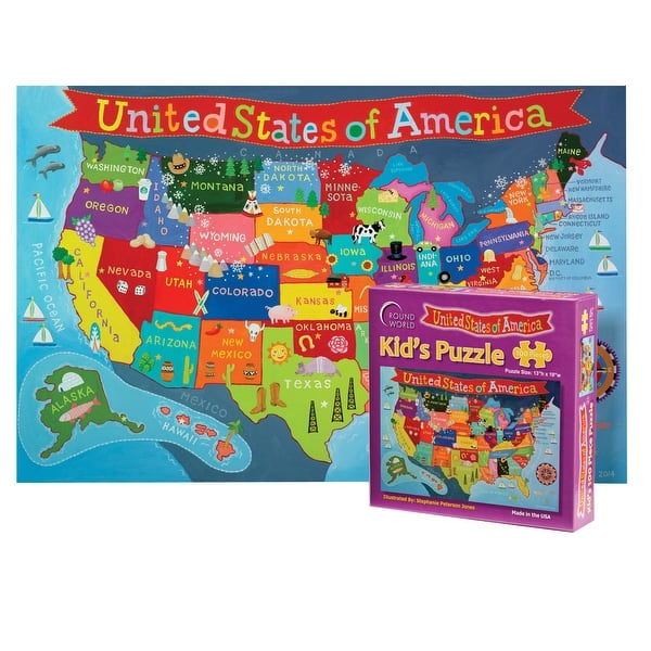 slide 2 of 2, Round World Products Kid's Jigsaw Puzzle, United States, 13" x 19", 100 Pieces Multi - Kids