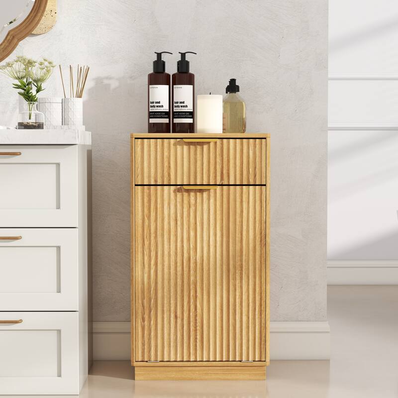 GDFStudio - Harper 13-Gallon Woodgrain Tilt-Out Cabinet with Textured Drawer & Hidden Waste Bin - 10-Gallon - 10-Gallon - Natural