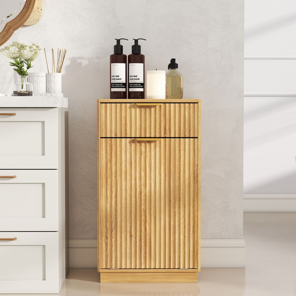 GDFStudio - Harper 13-Gallon Woodgrain Tilt-Out Cabinet with Textured Drawer & Hidden Waste Bin - 10-Gallon