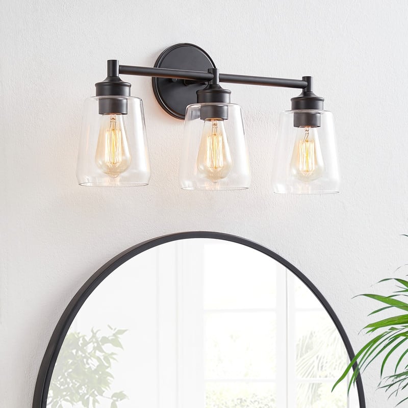 KAWOTI 3-Light Dimmable Bathroom Vanity Light with Glass Shade - Black
