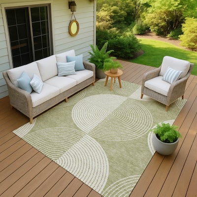 Machine Washable Indoor/ Outdoor Geo Circles Chantille Rug