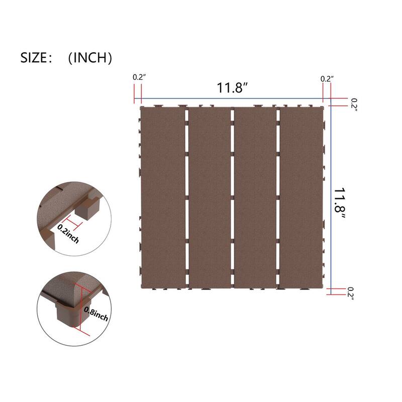 Plastic Interlocking Deck Tiles 44 Pack Patio Deck Tiles 12"x12" Square Waterproof