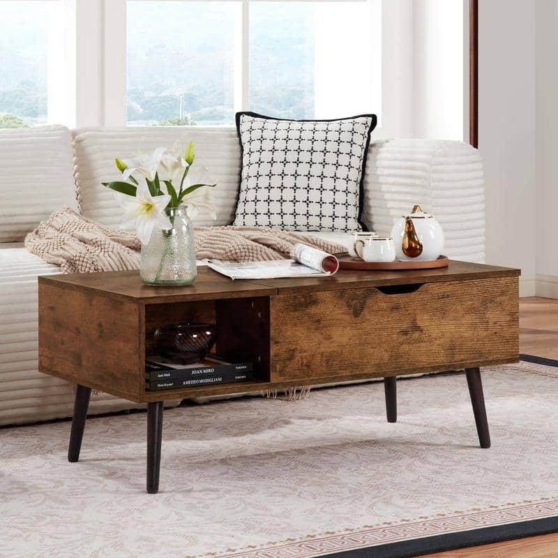 39" Lift-Top Coffee Table with Hidden Storage & Shelf – Ideal for Living Room or Reception Area‌ - Brown