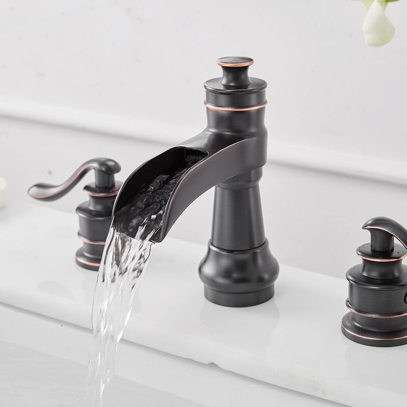Two-handle Widespread Bathroom Sink Faucet with Drain in Oil Rubbed Bronze - 5.28*6.89