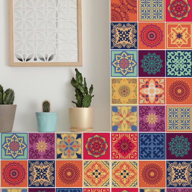 Walplus Tera Mandala Mediterranean 6" Peel and Stick Backsplash Tile Stickers 48pc