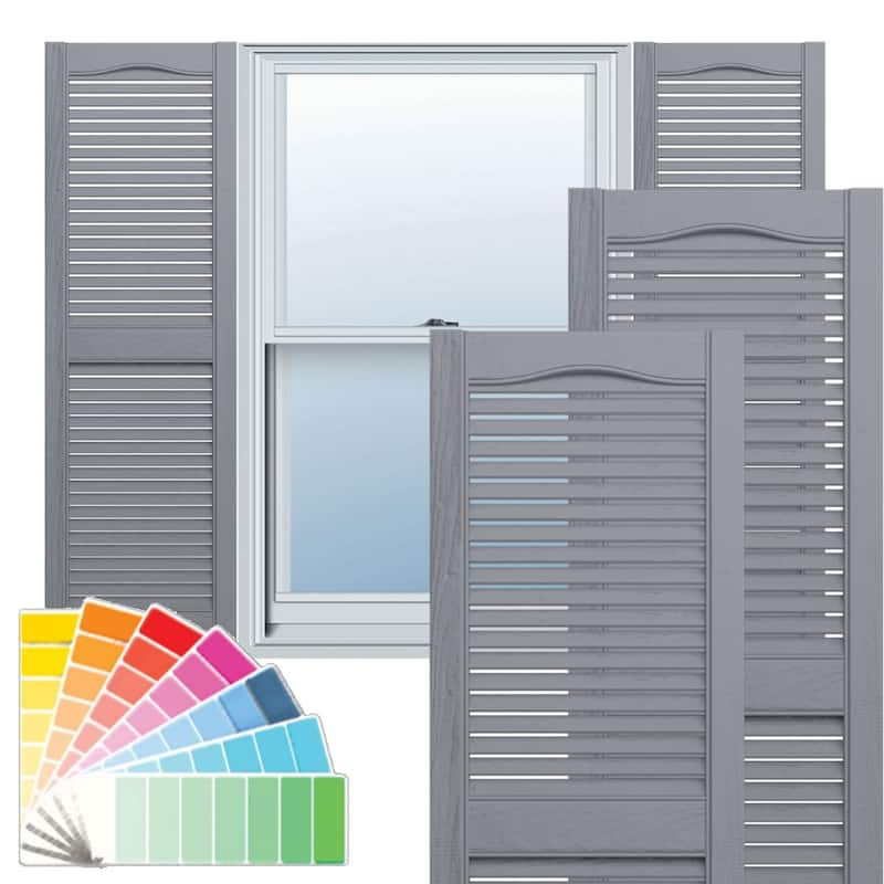 Lifetime, Std. Cathedral Top Ctr Mullion, Open Louver Shutters, (Pair) - Midnight Blue - 12"W x 75"H