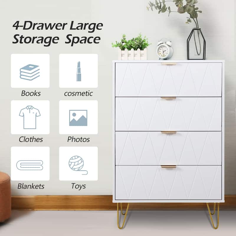 4 Drawers Chest Of Dresser Tall Storage Tower Cabinet with Metal Legs For Bedroom Living Room