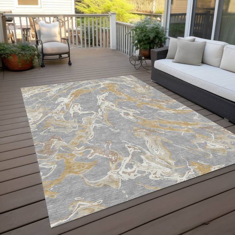 Machine Washable Indoor/ Outdoor Modern Wave Chantille Rug