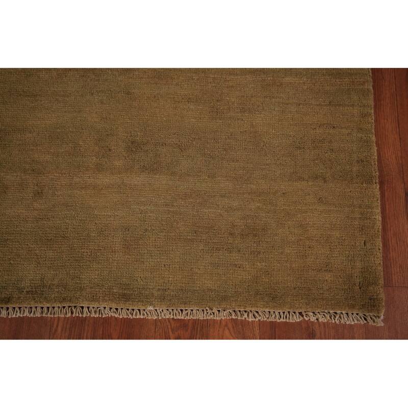 Modern Gabbeh Oriental Area Rug Hand-Knotted Green Wool Carpet - 7'5" x 9'9"
