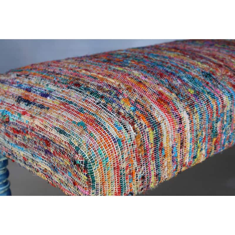 HomeRoots 47" Rainbow Stripe Blue Leg Upholstered Bench - 47 x 18 x 16