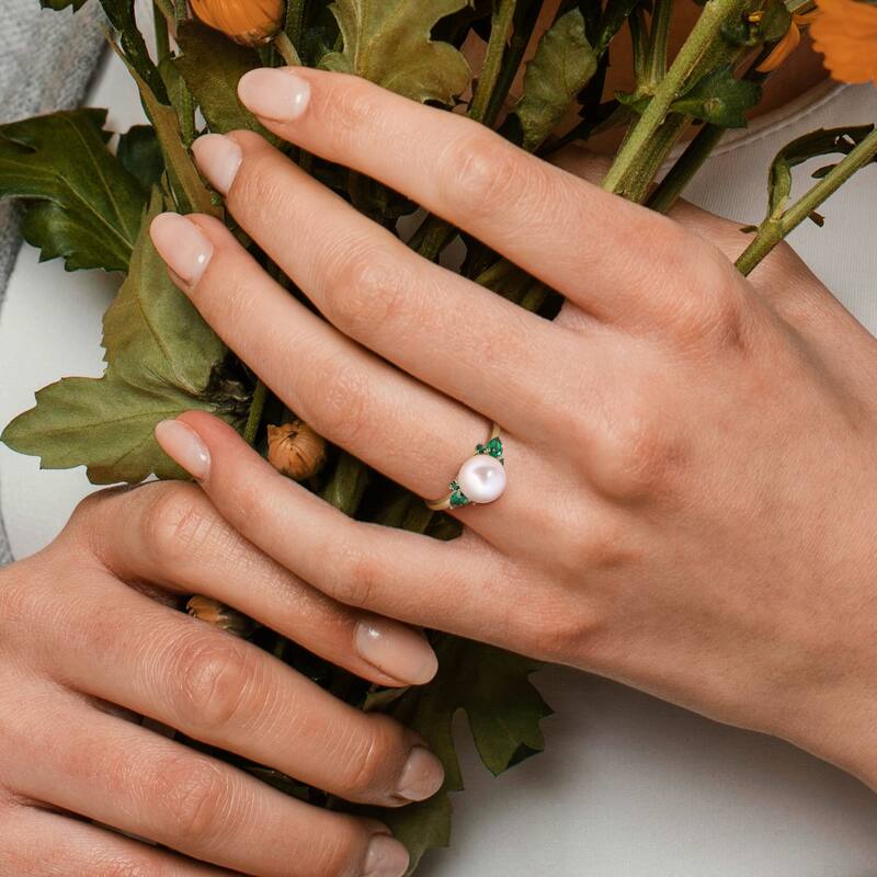 Miadora Cultured Freshwater Pearl and Gemstone Ring White or Yellow 14k Gold