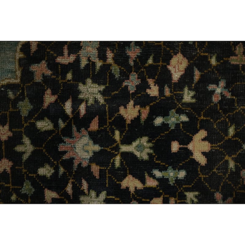Hand Knotted Oriental 100% Wool Carpet Transitional Floral Navy Blue & Blues Oushak Area Rug - 12' 10'' X 9' 8''