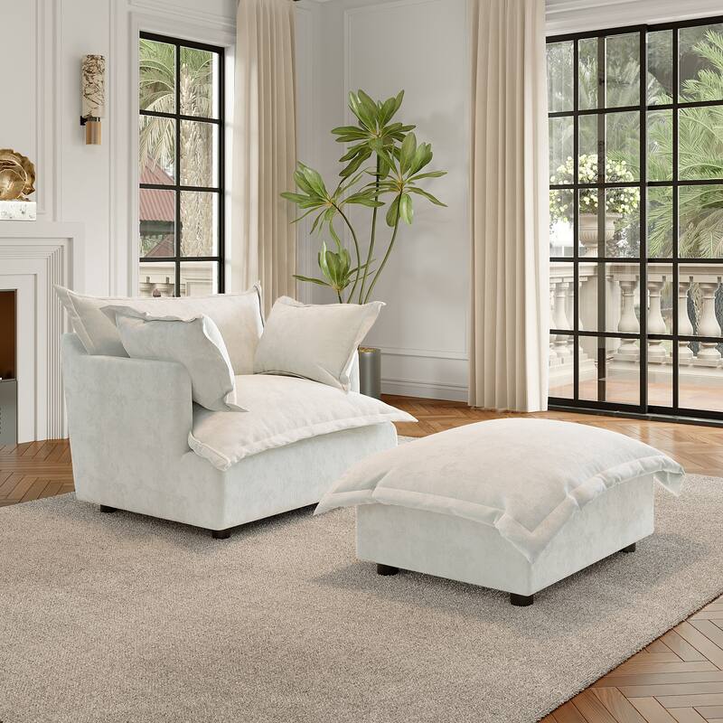 Modern Cloud Chaise Longue Accent Chair with Ottoman set
