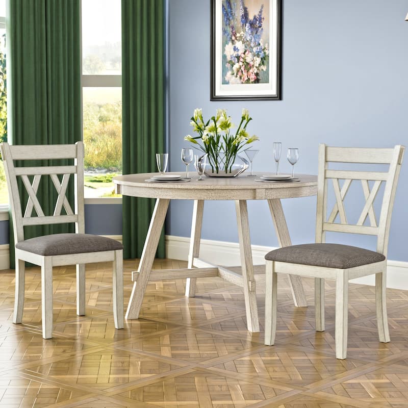 VECELO 3 / 5 / 7 Piece Farmhouse Dining Set, Round Dining Table Set, 47'' Solid Wood Modern Dining Set for Kitchen Room