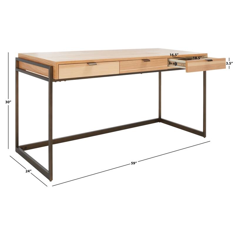 SAFAVIEH Couture Radunka 3-Drawer Smoked Eucalyptus Writing Desk