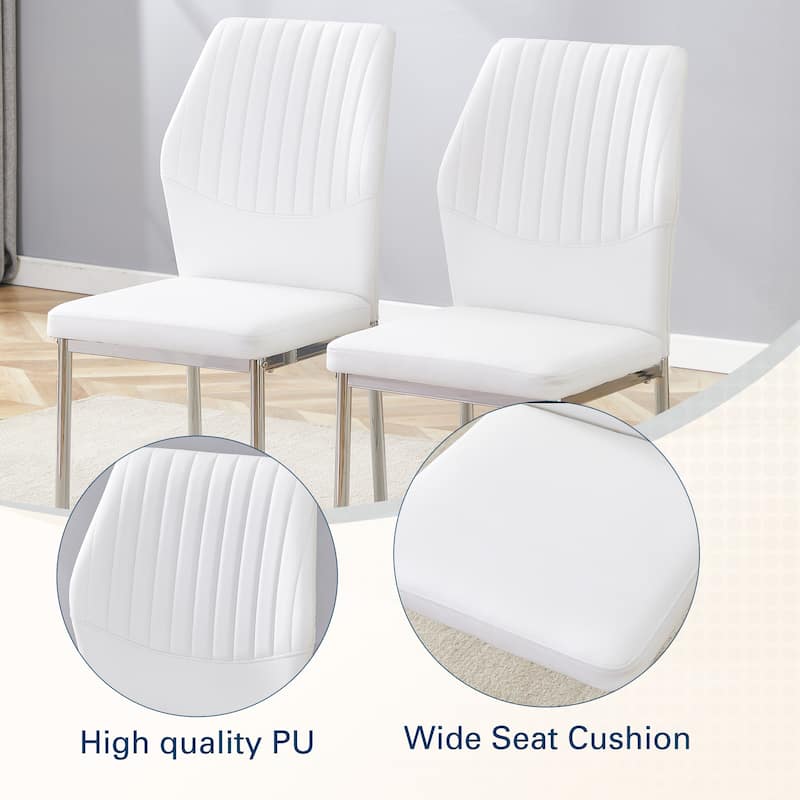 Luxury Simple Chair-Set Of 4 Dining Chair With Metal Leg.The Chair Back Has A Vertical Stripe Design