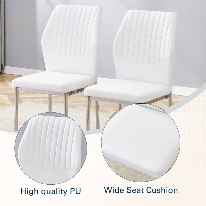 Modern 4 Piece PU Dining Chair Set with Backrest, Metal Legs, Cushions for Dining Room Kitchen Bedroom Living Room