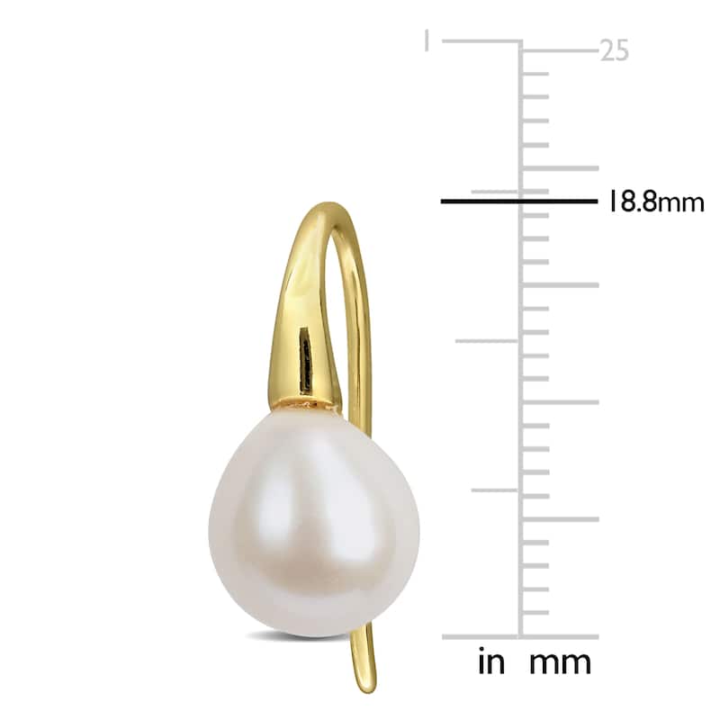 Miadora 8-9mm Cultured Freshwater Pearl Curved Shepherd Hook Earrings Yellow Plated Sterling Silver