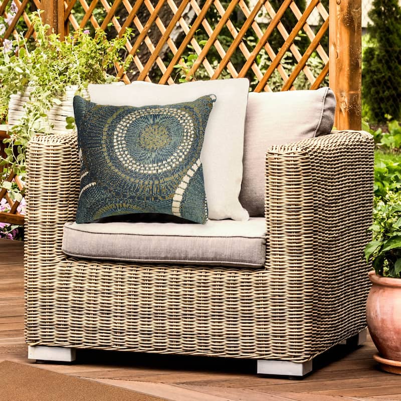 Liora Manne Marina Circles Indoor/Outdoor Pillow - 18" x 18" - Polyester - Azure