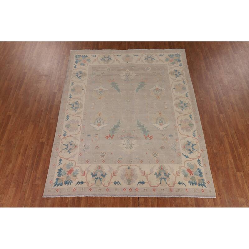 Earth Tone Transitional Oushak Area Rug Hand-Knotted Wool Carpet - 7'9" x 9'8"
