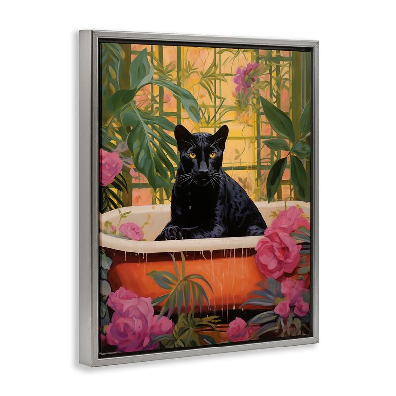 Stupell Lush Tropics Panther Bath Framed Floater Canvas Wall Art Design By Heidi Kuntz