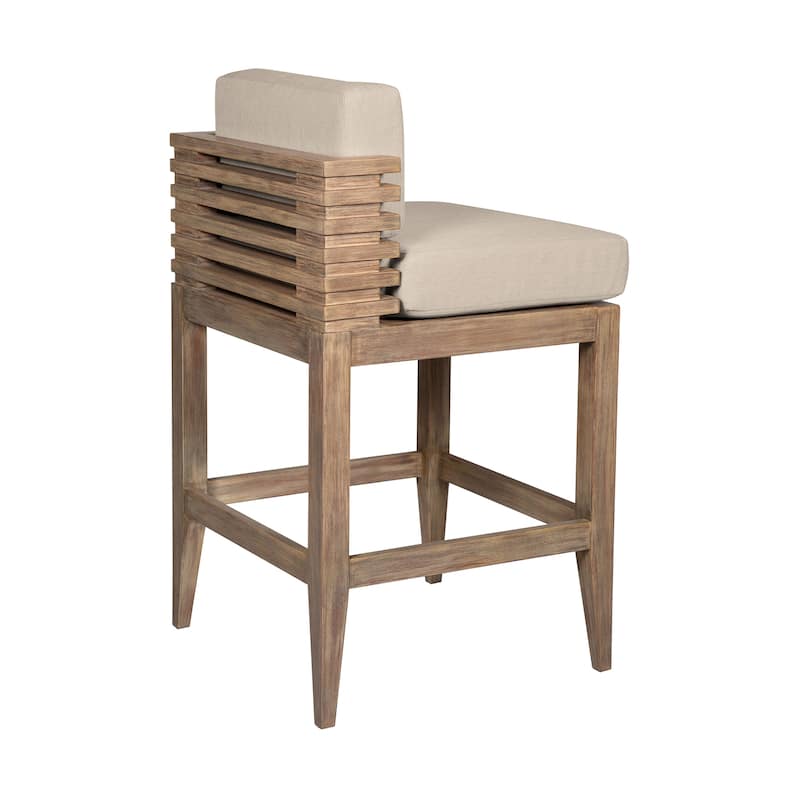 Vivid Solid Eucalyptus Wood Outdoor Patio Counter Height Bar Stool with Olefin Cushions