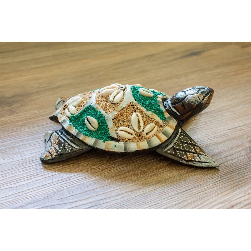 Wooden Tortoise Turtle Home Decor Sculpture Statue Wall Hanging Handmade Seaside Tropical Nautical Ocean Coastal