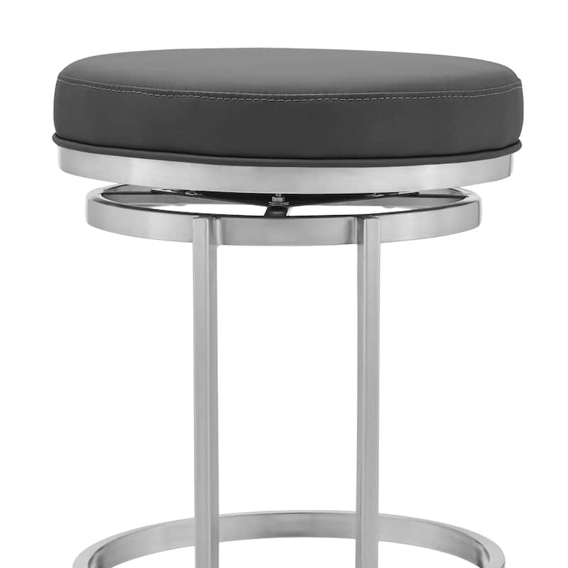 30" Backless Swivel Bar Stool, Faux Leather Upholstered Kitchen Stool with Brushed Stainless Steel Frame