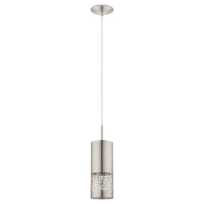 Eglo Carmelia 1-Light Satin Nickel Mini Pendant with Brushed Nickel