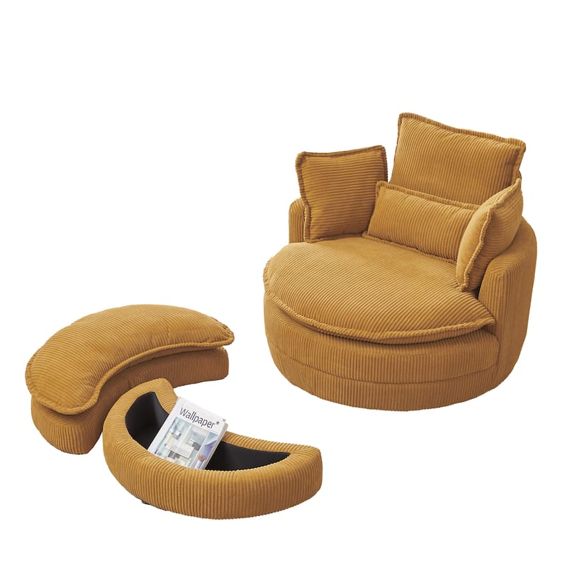 52" Upholstered Swivel Barrel Chair with Moon Storage Ottoman