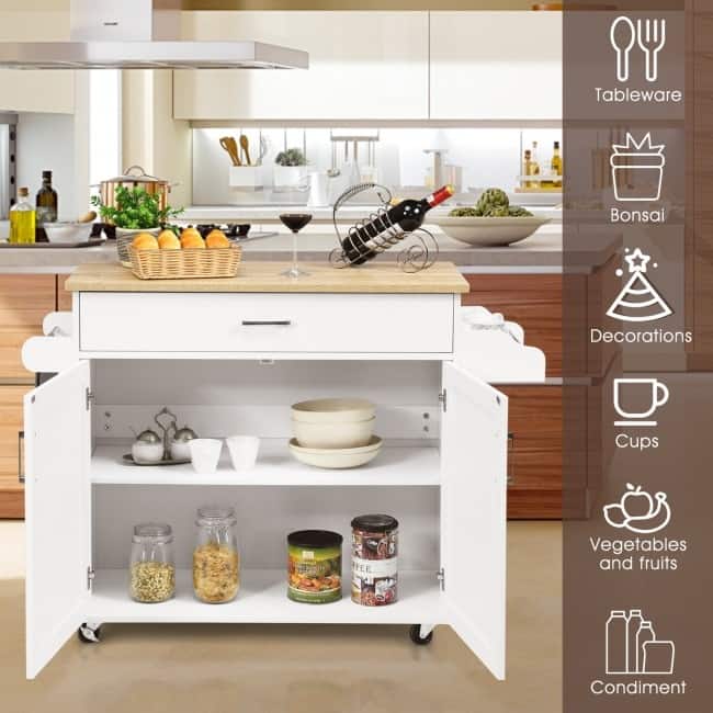 Rolling Kitchen Island Cart with Towel and Spice Rack - 45.5" x 16" x 33.5"(L x W x H)