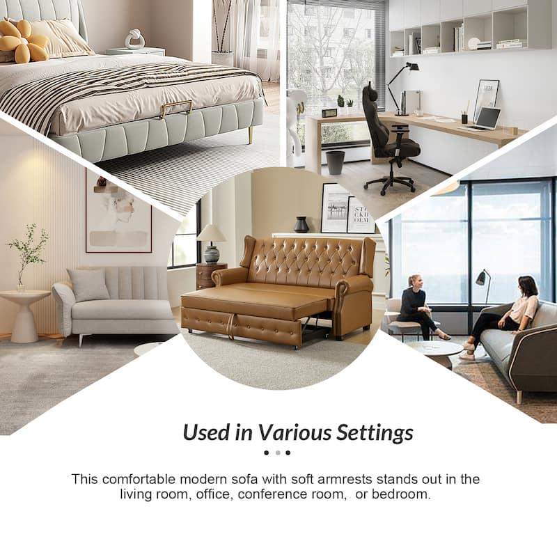 Ruedi Transitional 73.6" Vegan Leather Sofa Bed with Tufted Back and Nailhead by HULALA HOME