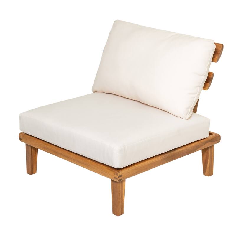 Christopher Knight Home - Laguna Outdoor Solid Acacia Wood 5-Piece Modular Sectional Sofa Set with Coffee Table and Cushions