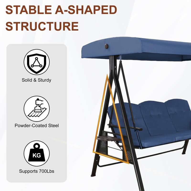 Steel 3-Person Outdoor Canopy Swing With Stand