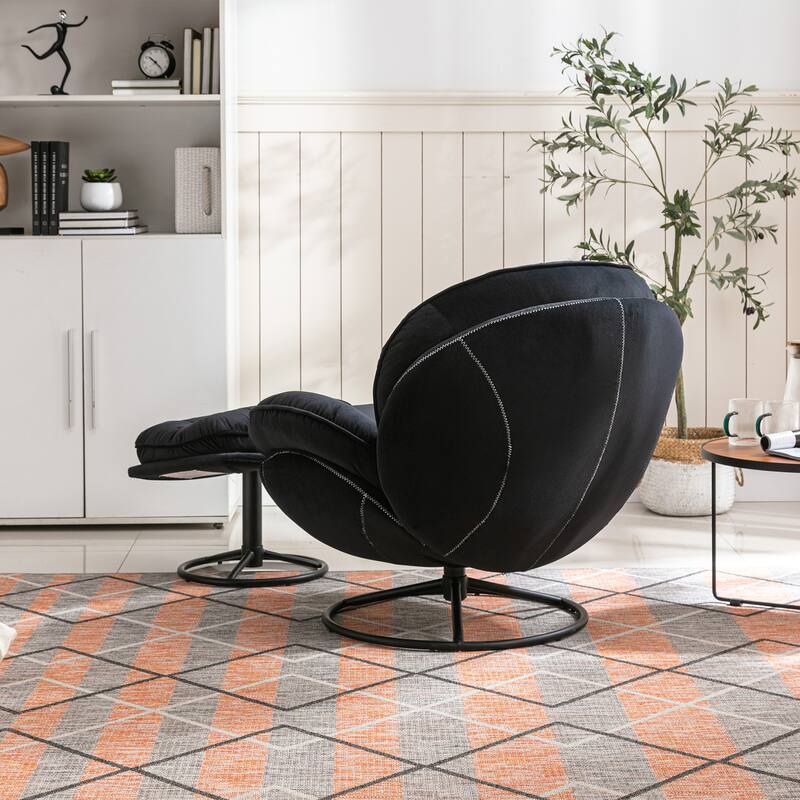 Velvet Swivel Accent Chair with Ottoman & Metal Legs (360° Rotation)