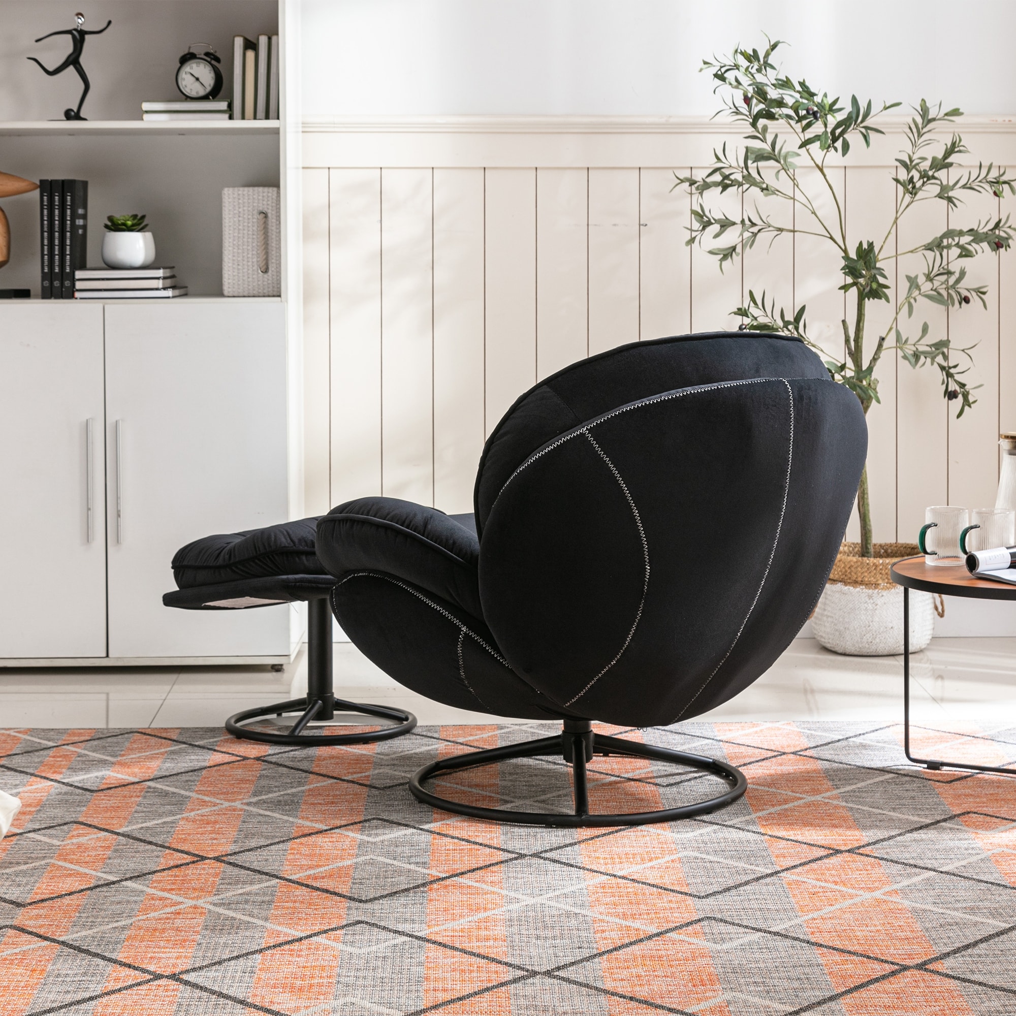 Velvet Swivel Accent Ottoman Set Modern Chaise Lounge with