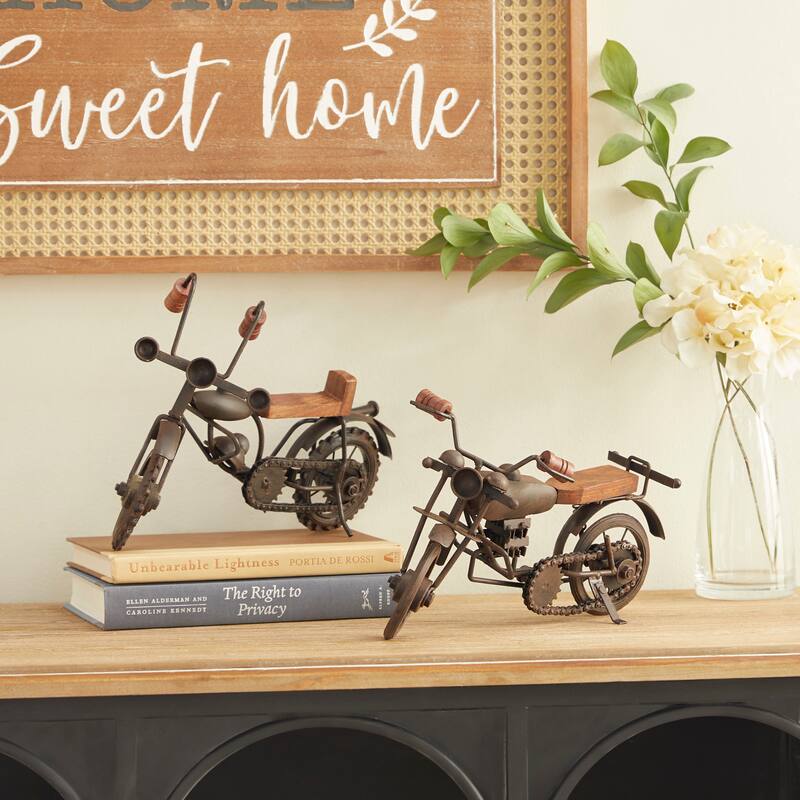 Brown or Gold Metal Motorcycle Sculpture (Set of 2)