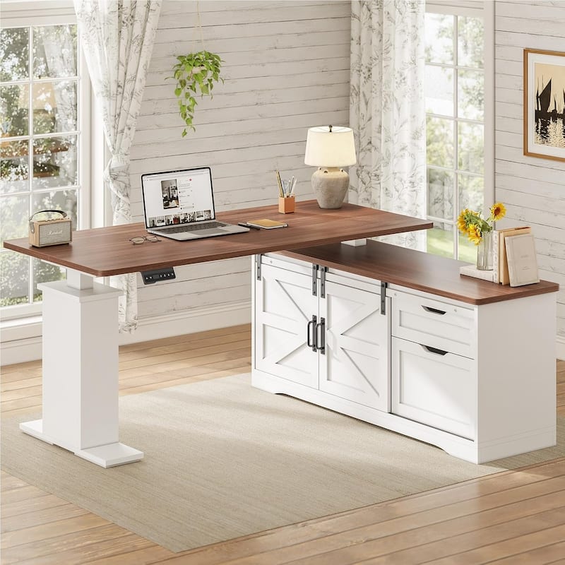 L Shaped Standing Desk Height Adjustable Corner Desk Storage Drawers