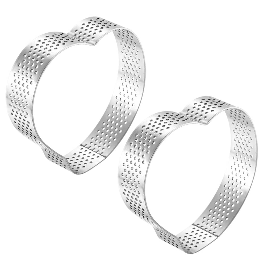 2pcs Stainless Steel Cake Ring 3.1" x 3.1" Heart Shaped Baking Mold, Silver