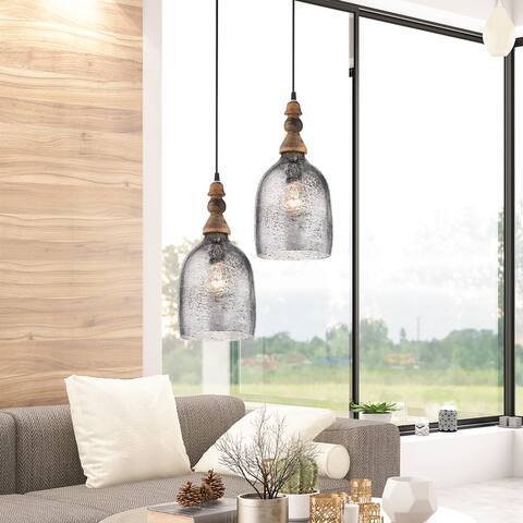 Bathsheba River of Goods Bell-Shaped Pendant Lamp with Silver Glass Shade - 7" x 7" x 15.25"/74.25"