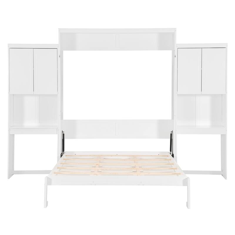 Queen Murphy Bed with Flip-Up Vanity Desk and Dual Side Cabinets by Harper&Bright Designs