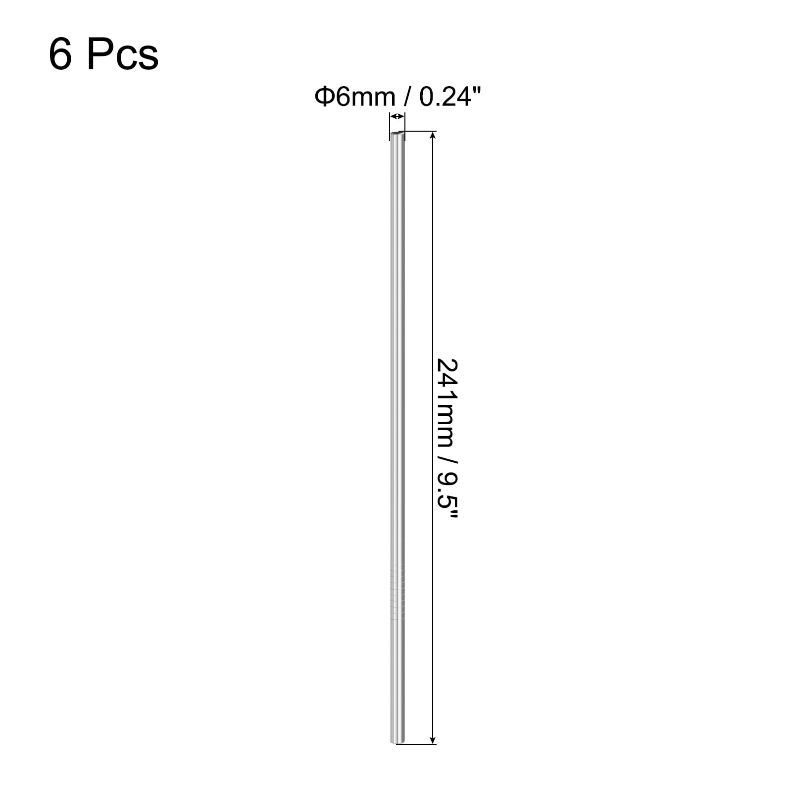 Reusable Metal Straws 6Pcs, Stainless Steel Straight Straw 9.5