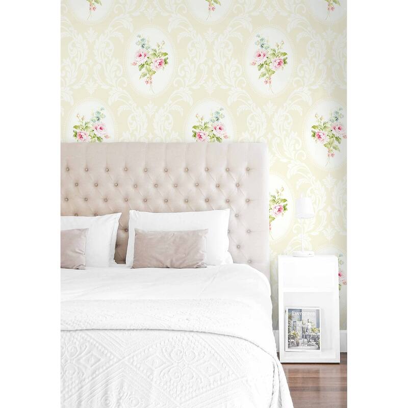 Seabrook Designs Francesca Framed Bouquet Damask Unpasted Wallpaper