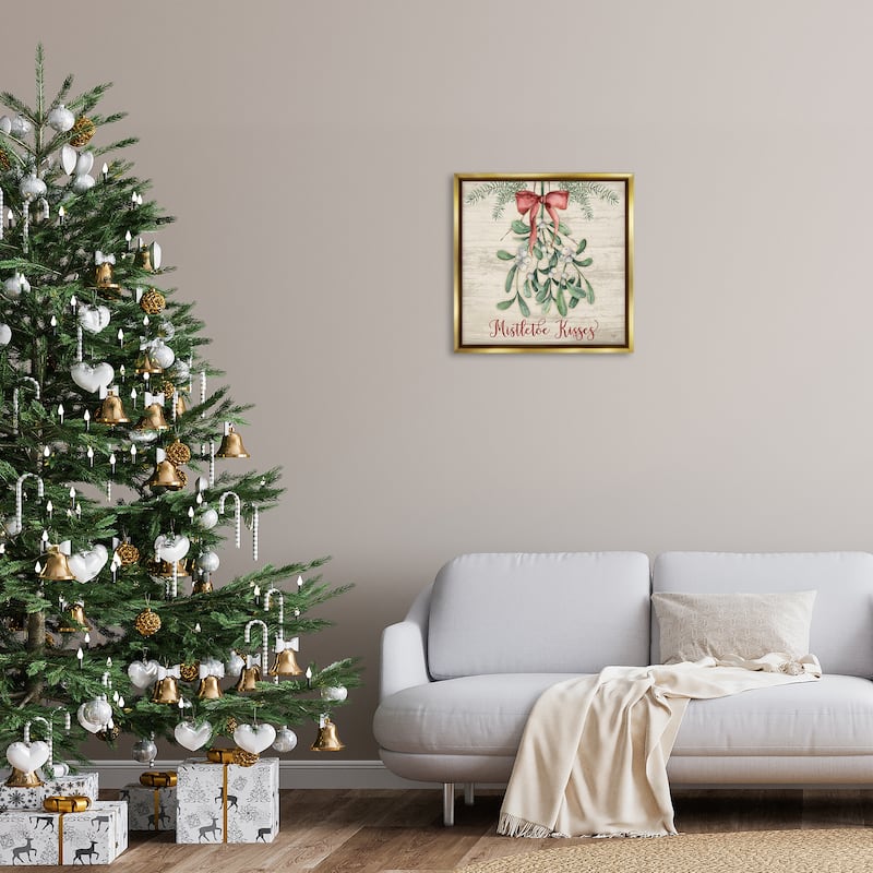 Stupell Rustic Mistletoe Kisses Framed Floater Canvas Wall Art Design By Mollie B.
