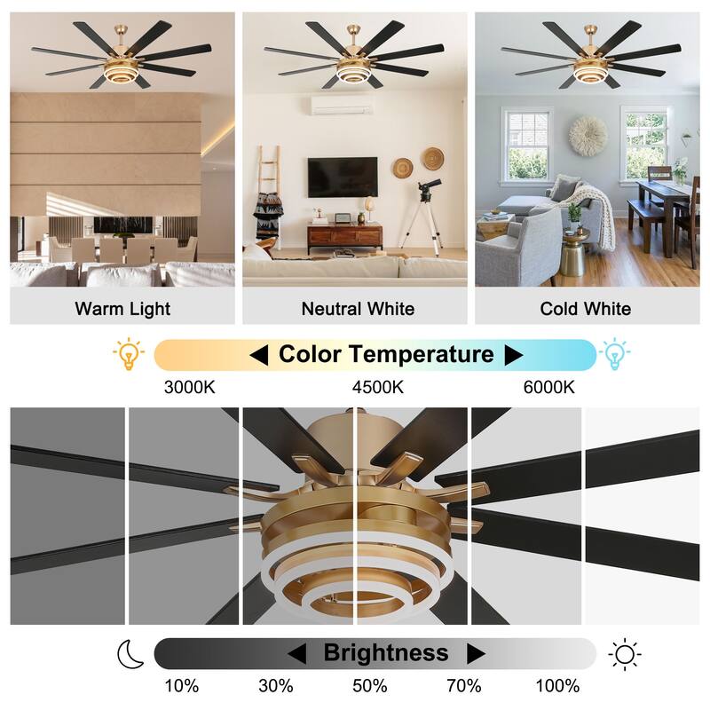 Bella Depot 72" Modern Large Ceiling Fan with Dimmable LED Light and Remote Control 6-Speed Reversible DIY Shade Chandelier