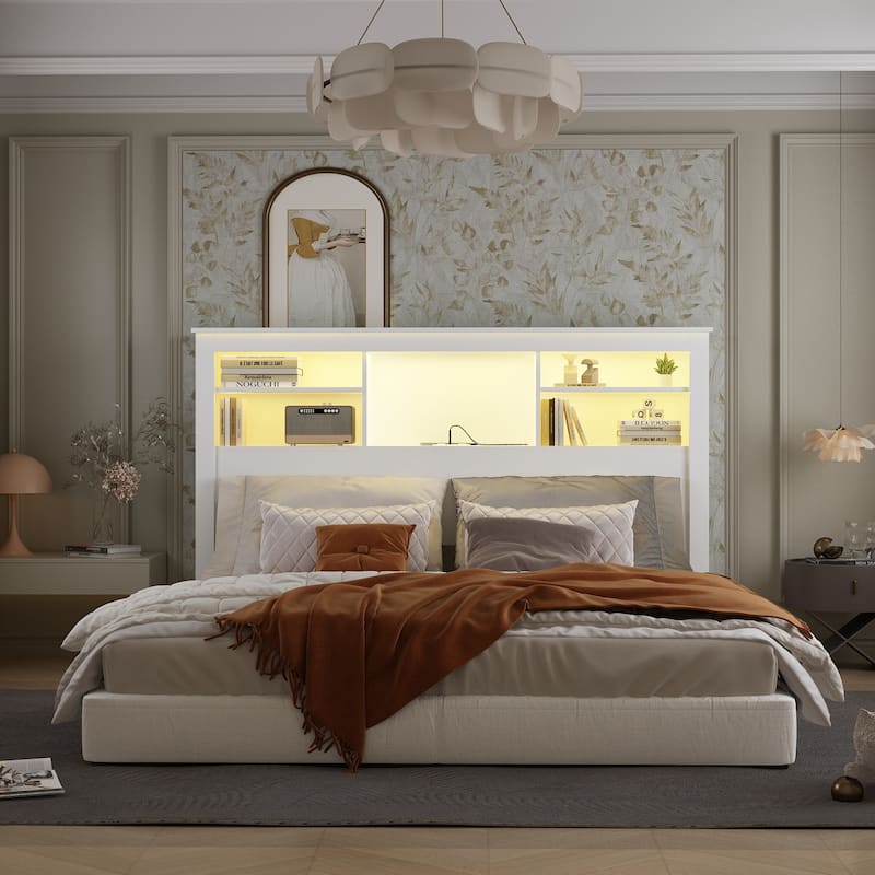 65"W x 43"H Bookcase Headboard With Light
