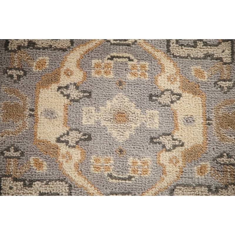 Grey Floral Oushak Runner Rug Hand-knotted Wool Carpet - 2'7"x 10'2"