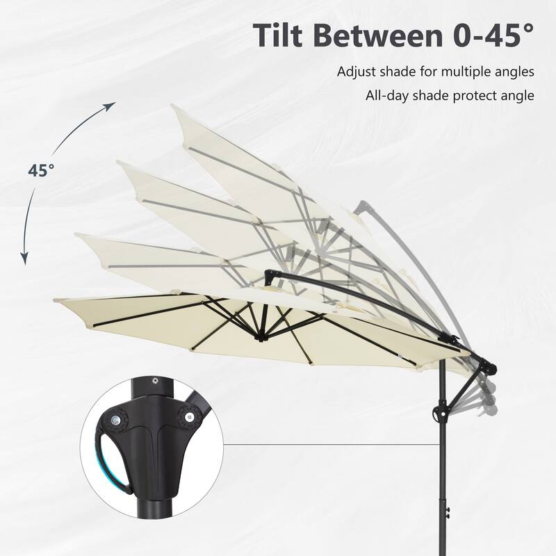 MAISON ARTS 10ft Patio Offset Umbrella Cantilever Umbrellas Market Hanging Umbrella with Crank Handle & Base Include