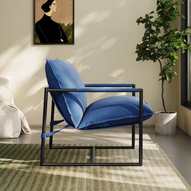 Modern Metal Frame Upholstered Sling Accent Armchair