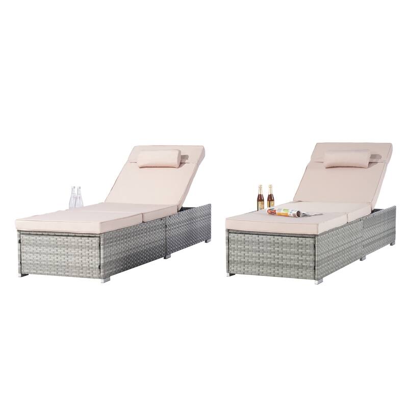 Set of 2 Outdoor Rattan Chaise Lounge with Adjustable Backrest